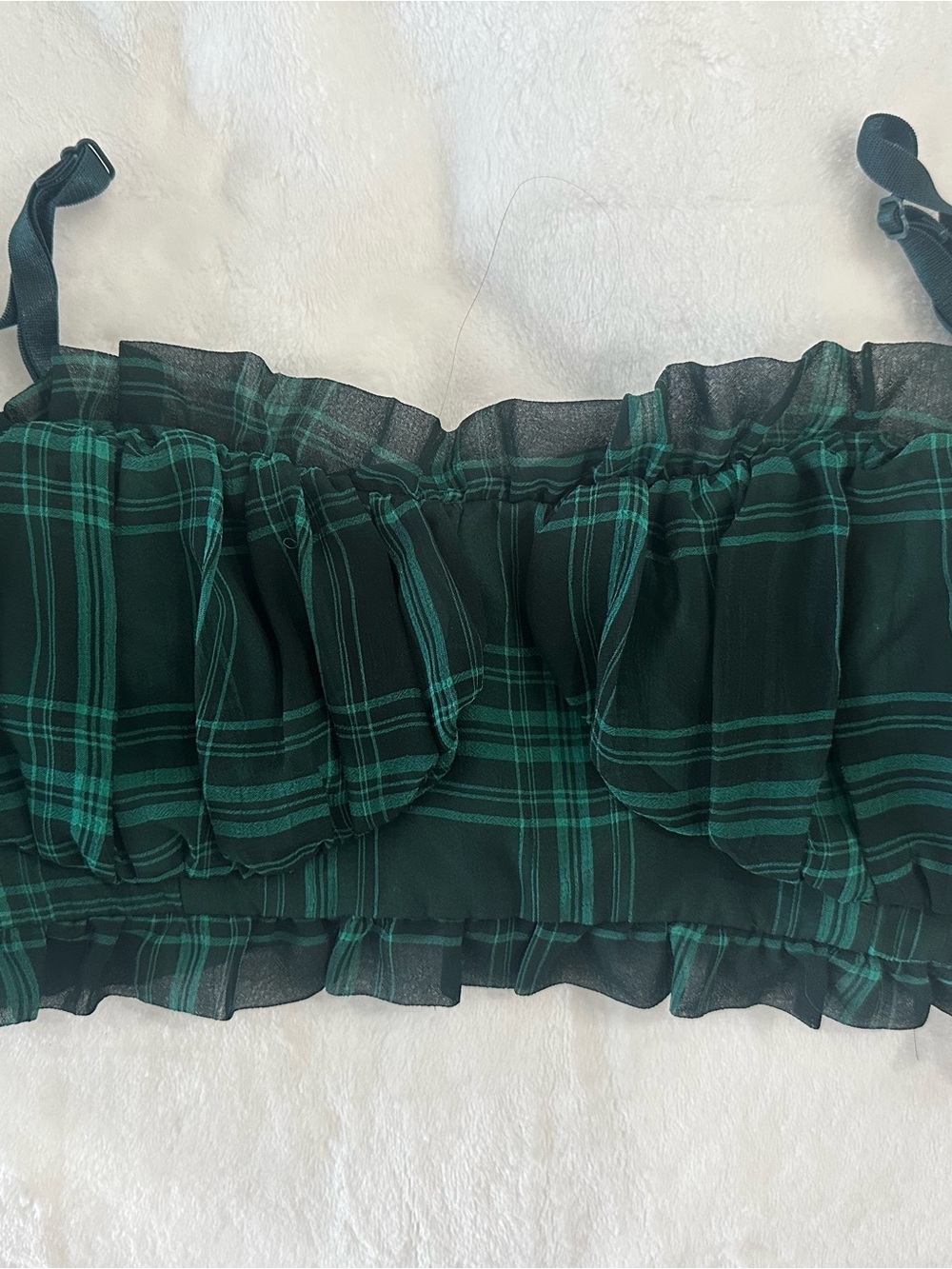 superdown Dark Green Plaid Ruffle Camisole